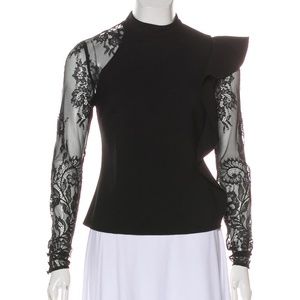 SELF-PORTRAIT Ruffle-Accented Lace Blouse S 4